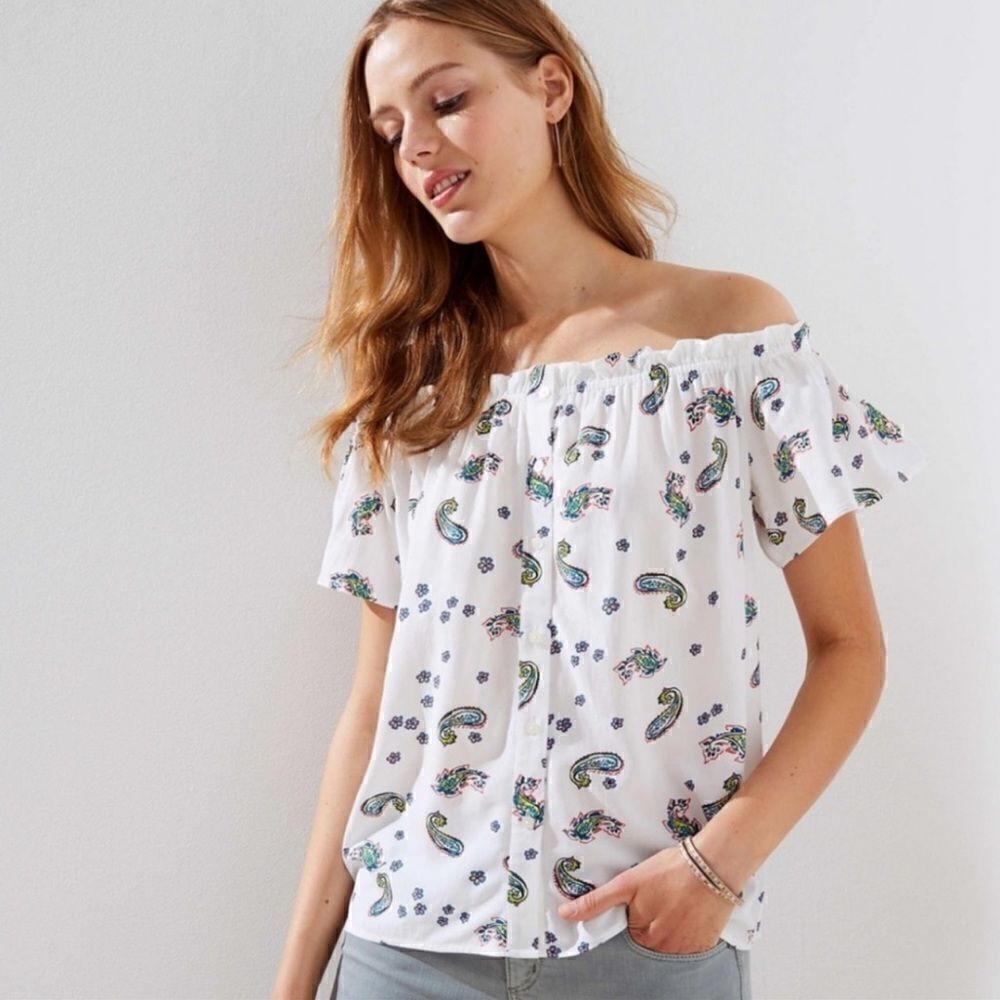 Loft Paisley Print Off the Shoulder Top Size M Petites